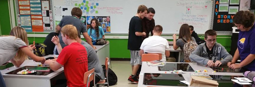 Students work on assignment in class